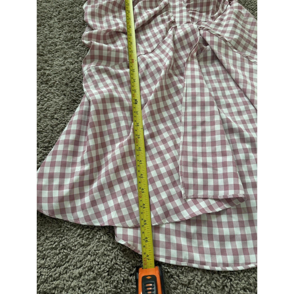 Nasty Gal‎ Pink Gingham Ruched One Shoulder Midi Dress US 6  Summer Slit - Picture 11 of 11